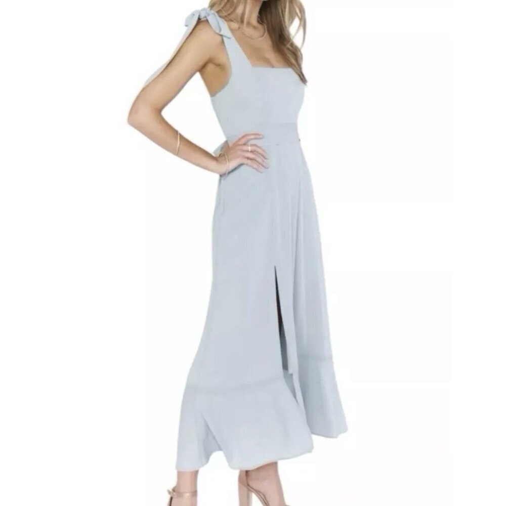 Show Me Your MuMu Claire Dress Large Silver Sage Chiffon Midi Bridesmaid NWT